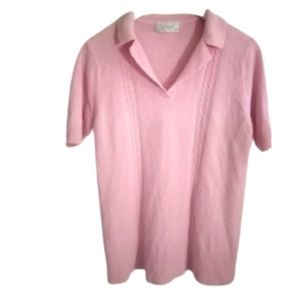 Jumper Collared V-Neck Pink Sweater- Size M - Vintage